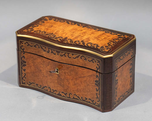 独角鹿西洋古董1850-1870年代法国拿破仑三世时期出品波浪纹饰布勒镶嵌实木茶叶盒 商品图4