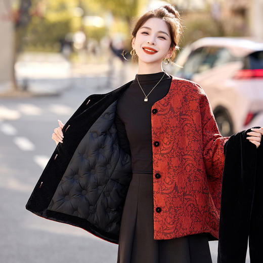 女式羽绒服新中式国风，白鸭绒外套配围巾HR-B5212 商品图1