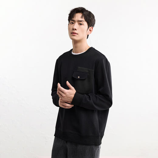 GXG男装秋季时尚撞色口袋设计潮流运动休闲男式圆领宽松卫衣K&C 商品图6