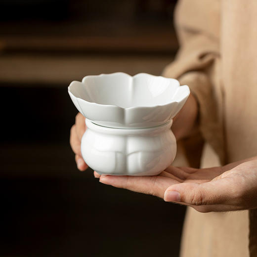 山珏丨花型陶瓷茶漏茶滤组合一体德化白瓷泡茶过滤网百搭功夫茶具茶道配件 商品图2