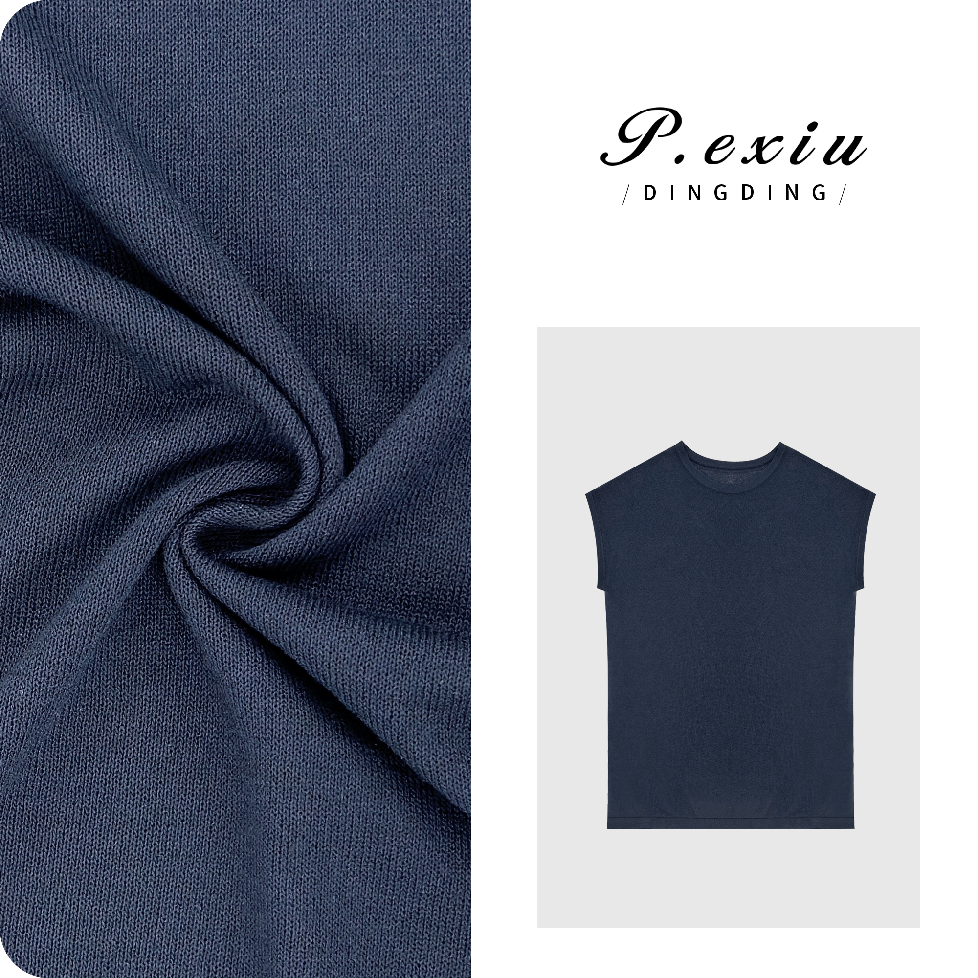 04-1潘依绣丁丁宠粉人丝夏季设计感圆领塌肩袖针织上衣 C038