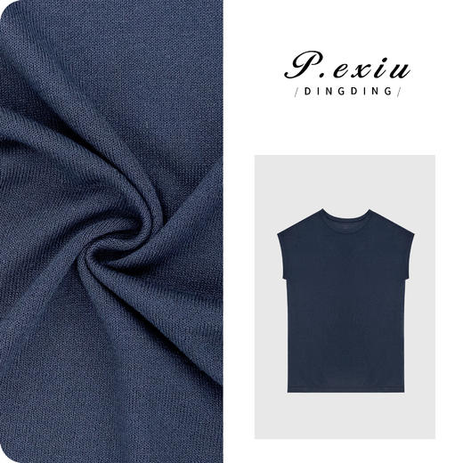 04-1潘依绣丁丁宠粉人丝夏季设计感圆领塌肩袖针织上衣 C038 商品图0