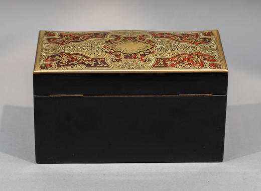 独角鹿西洋古董1850-1870年代法国拿破仑三世时期出品古典卷叶纹饰布勒镶嵌实木茶叶盒 商品图5