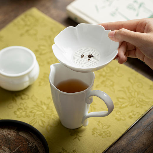 山珏丨花型陶瓷茶漏茶滤组合一体德化白瓷泡茶过滤网百搭功夫茶具茶道配件 商品图1