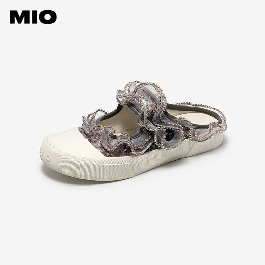 【上新】MIO米奥女鞋拖鞋2026夏季新款亮片木耳纱边板鞋运动包头拖凉鞋M262251314 商品图1