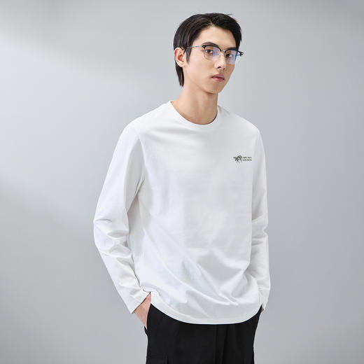 GXG男装【100%棉】26春季斑驳马图案圆领休闲舒适百搭男式长袖T恤K&C 商品图2