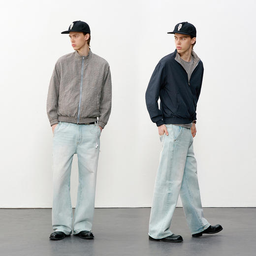 714street【两面穿】泡泡纱格纹夹克2026春季新款抗皱撞色外套男 商品图0