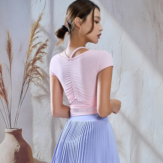 【限时秒】YOGACODE【火树银花系列】瑜伽服短袖女带胸垫免穿内衣运动t恤透气短款上衣DWY116034 商品图1