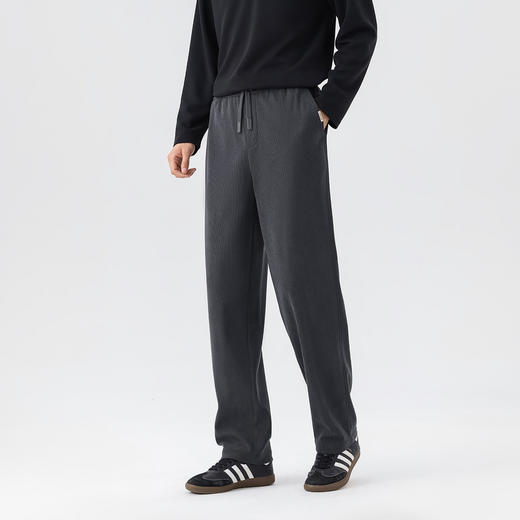 GXG男装26春季时尚松紧腰系绳日常通勤简约百搭直筒男式休闲长裤K&C 商品图4