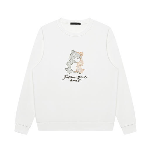 GXG男装【100%棉】26春季卡通刺绣小熊男女同款慵懒风圆领卫衣K&C 商品图2