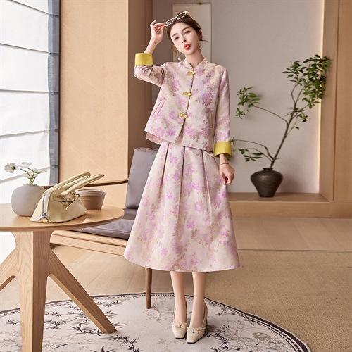 新中式2026早春套装女装新款气质优雅汉服提花两件套裙装 商品图2