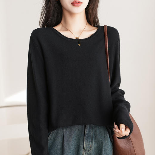 【早春装新款宽松圆领毛衣】套头休闲百搭长袖棉线针织毛衣女 打底线衣毛衣  商品图2