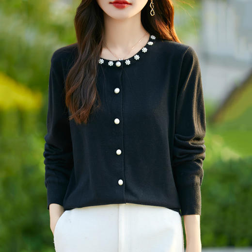 丁摩 法式重工钉珠精纺毛针织开衫  NS-3309 商品图1