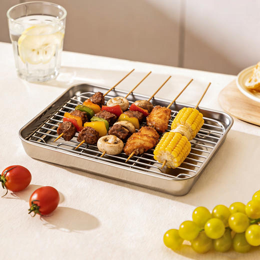 摩登主妇304不锈钢沥油盘滤油网架长方形油炸物备菜盘子托盘蒸盘 商品图6