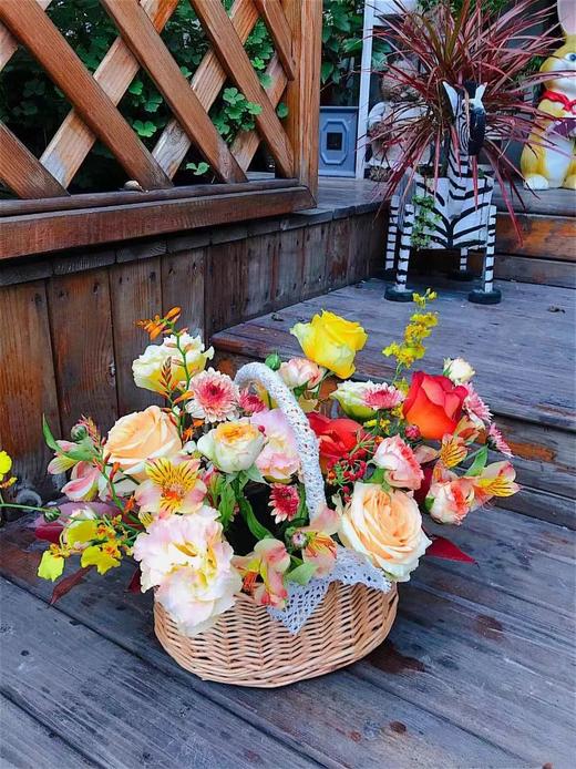 柳编椭圆蕾丝把手花篮/蕾丝篮 商品图0