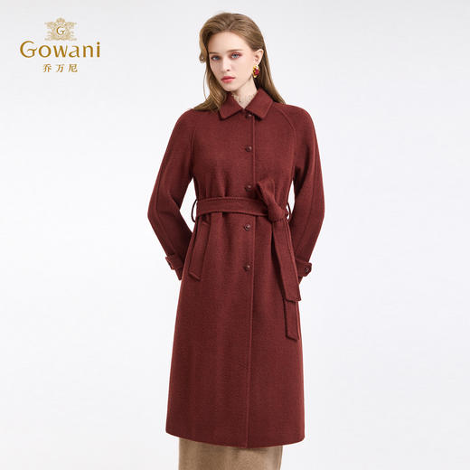 乔万尼氛围感烟熏红羊毛驼绒混纺系带中长款毛呢大衣ED4A753 商品图1