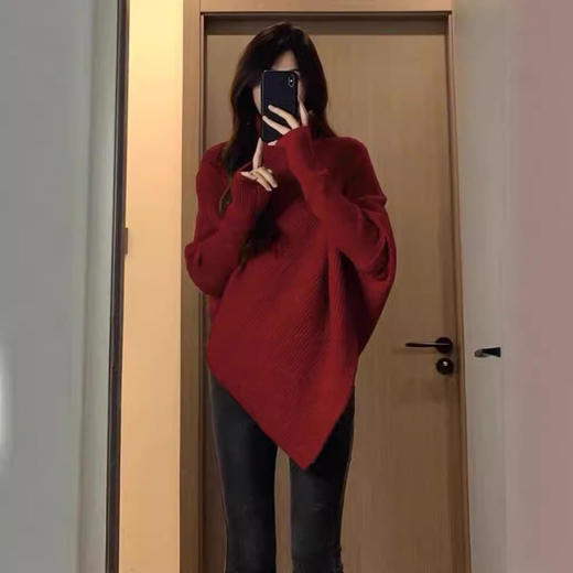 丁摩高领不规则小众100羊毛设计感毛衣女秋冬韩版宽松慵懒软糯上衣ALW2431 商品图3