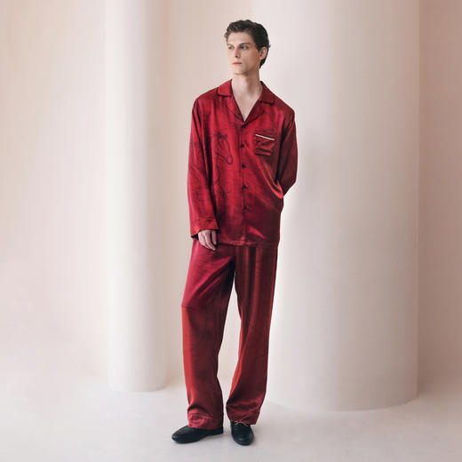 Solo seta22姆米男士真丝睡衣套装桑蚕丝印花家居服马年限定礼物 商品图3