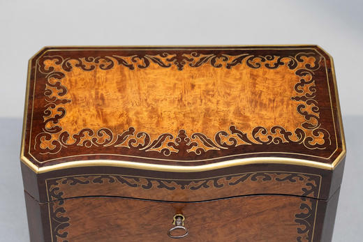 独角鹿西洋古董1850-1870年代法国拿破仑三世时期出品波浪纹饰布勒镶嵌实木茶叶盒 商品图5