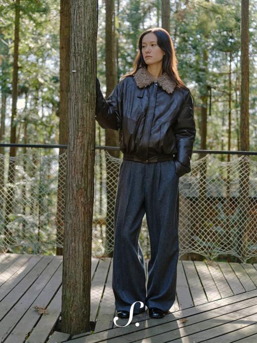 shyshsystill/shy202510034/皮革羽绒服可拆卸毛领90白鸭绒短款外套 商品图1