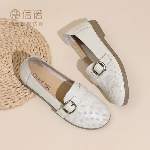 真皮软底乐福鞋女平底皮带扣单鞋舒适百搭妈妈鞋6C6898-17 商品图0