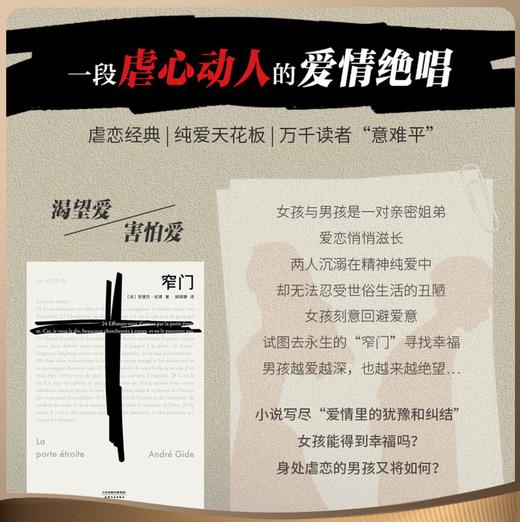 窄门（“众人皆走宽门阔路，只有少数人能找到那扇窄门。”诺贝尔文学奖经典，全新法文直译版，读懂纪德的一生）我在岛屿读书节目推荐 小说 商品图1