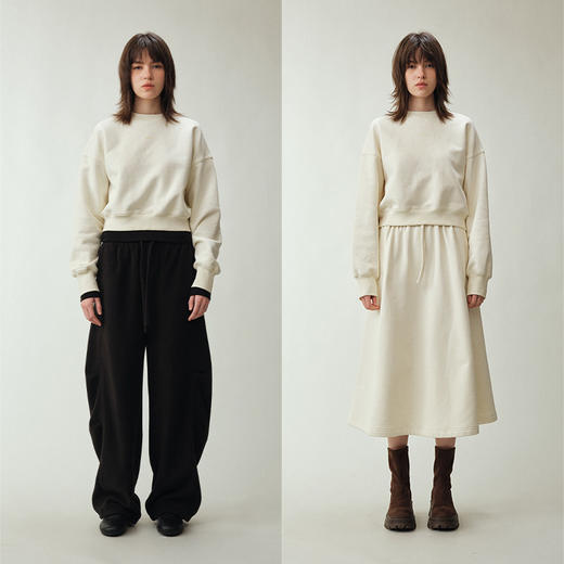 UMILAB｜适然*高克重纯棉自发热面料 内里磨毛宽松卫衣/松紧半裙E286W 商品图1