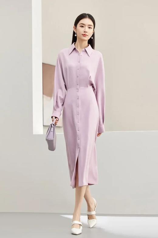 SENTUBILA尚都比拉 紫色通勤显瘦收腰衬衫气质连衣裙 21698 商品图0