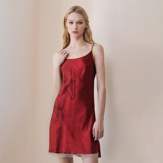 soloseta22姆米重磅女士真丝吊带短裙桑蚕丝印花睡裙马年新年礼物 商品图1