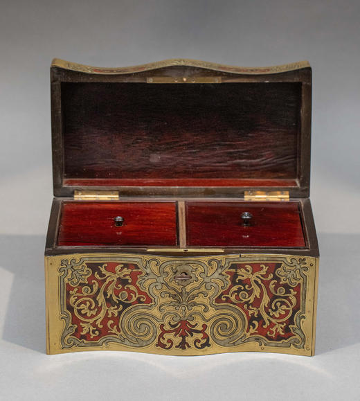 独角鹿西洋古董1850-1870年代法国拿破仑三世时期出品古典卷叶纹饰布勒镶嵌实木茶叶盒 商品图0