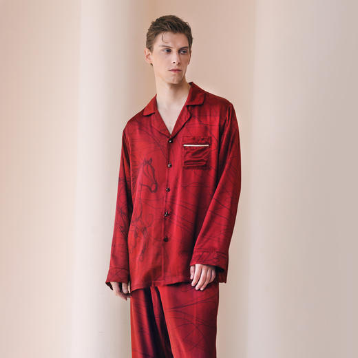 Solo seta22姆米男士真丝睡衣套装桑蚕丝印花家居服马年限定礼物 商品图1
