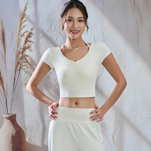 【限时秒】YOGACODE【火树银花系列】瑜伽服短袖女带胸垫免穿内衣运动t恤透气短款上衣DWY116034 商品图4