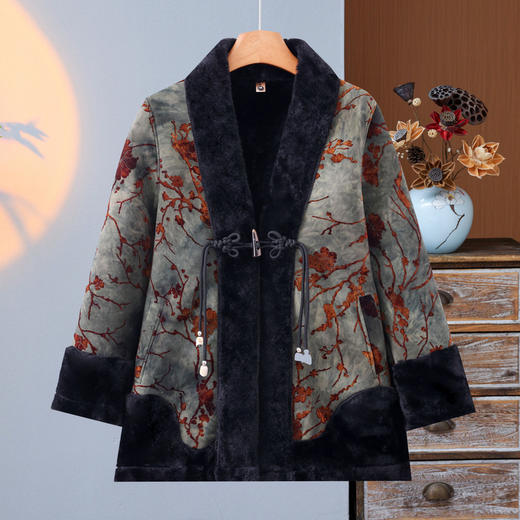 雀说冬装外套时尚阔太太加绒皮草中老年人女秋冬皮毛一体大衣ALW2470 商品图1