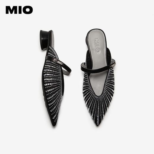 【上新】MIO米奥时装凉鞋尖头网面水钻女鞋2026夏季新款低跟法式拖鞋单鞋M262240456 商品图3