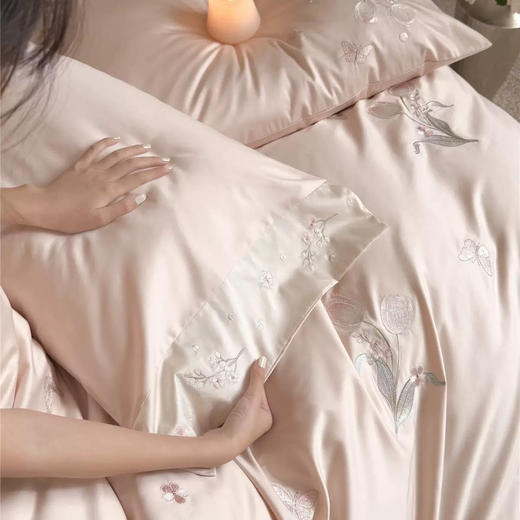 高级感刺绣~26春新款100S全棉长绒棉贡缎郁金香刺绣四件套 四季床品 精致优雅 乔迁新居 商品图6