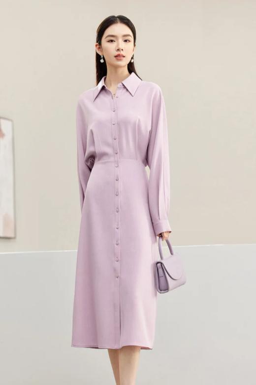 SENTUBILA尚都比拉 紫色通勤显瘦收腰衬衫气质连衣裙 21698 商品图1