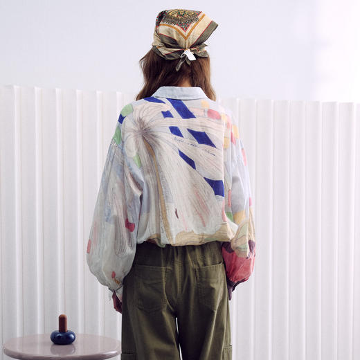 谜底大廓形衬衣长袖2026春季新品粉彩调定位印花衬衫女261MC0255 商品图2