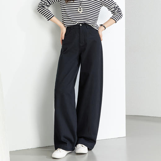 百媚生 红色美式高腰阔腿牛仔裤宽松显瘦垂感直筒裤EC86014 商品图2