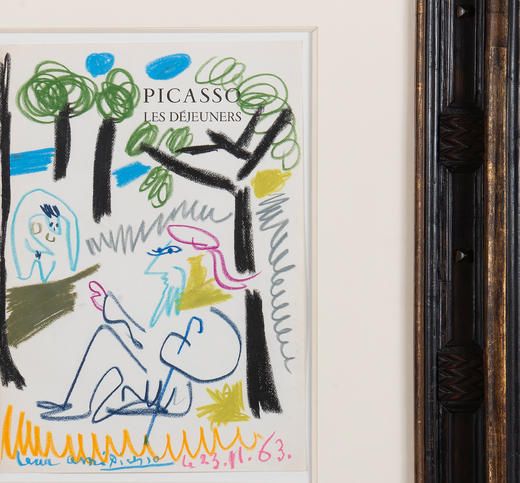 独角鹿西洋古董1963年西班牙艺术大师毕加索签名创作出品赠友独家版纸本粉彩作品《午餐场景》 商品图4
