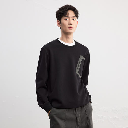 GXG男装25秋季时尚潮流口袋简约百搭运动宽松休闲男式圆领卫衣K&C 商品图3