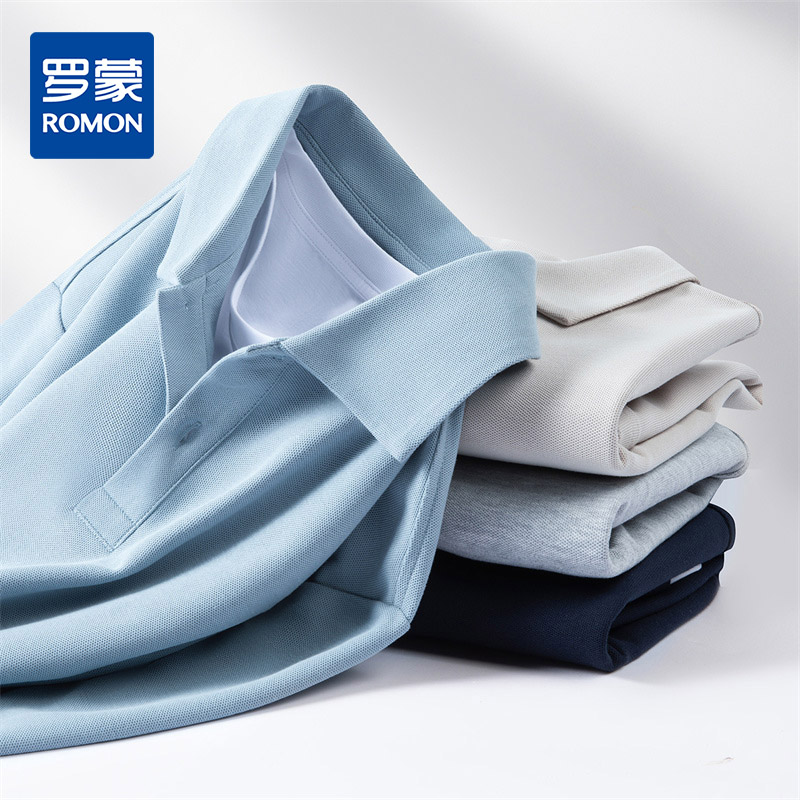 罗蒙男士春秋假两件长袖Polo衫纯色翻领百搭休闲通勤男上衣