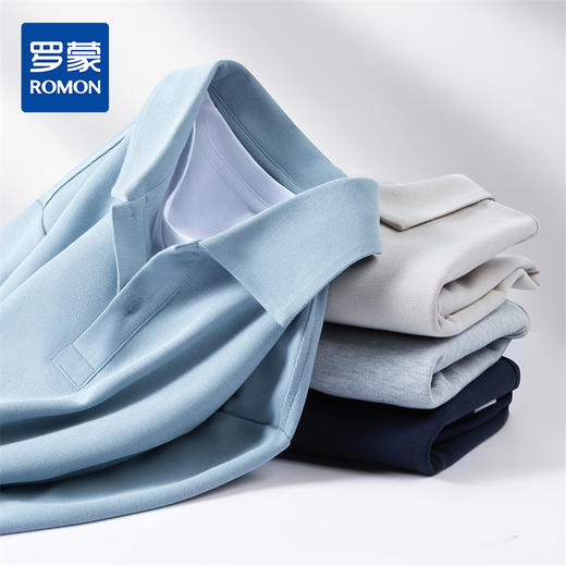 罗蒙男士春秋假两件长袖Polo衫纯色翻领百搭休闲通勤男上衣 商品图0