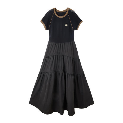 谜底针织连衣裙短袖2026年春季新品超细织造拼接长裙女261MZ0338 商品图4