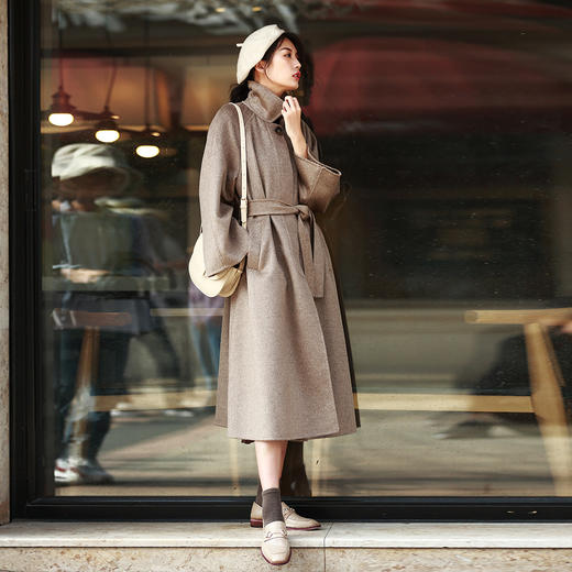 丁摩 水波纹长款大衣女羊毛羊绒毛呢外套8513 商品图1