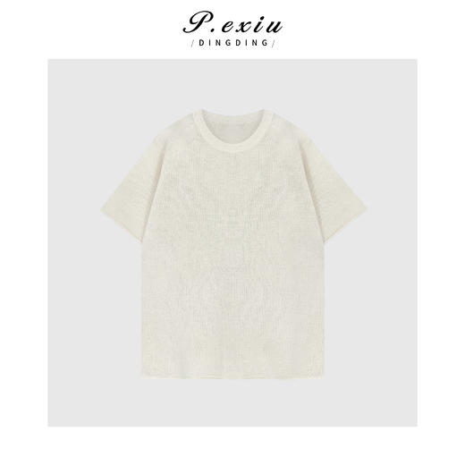04-3潘依绣丁丁宠粉复古松弛感圆领针织短袖T恤Q49821 商品图0