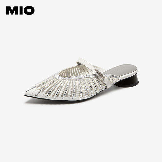 【上新】MIO米奥时装凉鞋尖头网面水钻女鞋2026夏季新款低跟法式拖鞋单鞋M262240456 商品图1