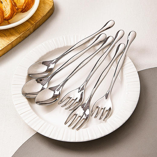 摩登主妇304不锈钢西餐勺长柄叉子勺子餐具家用高档精致汤匙调羹 商品图0
