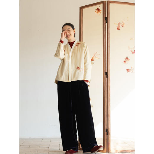 牧衣游原创 19姆米重磅丝棉手工刺绣棉衣素雅东方复古棉服 月舒 商品图2