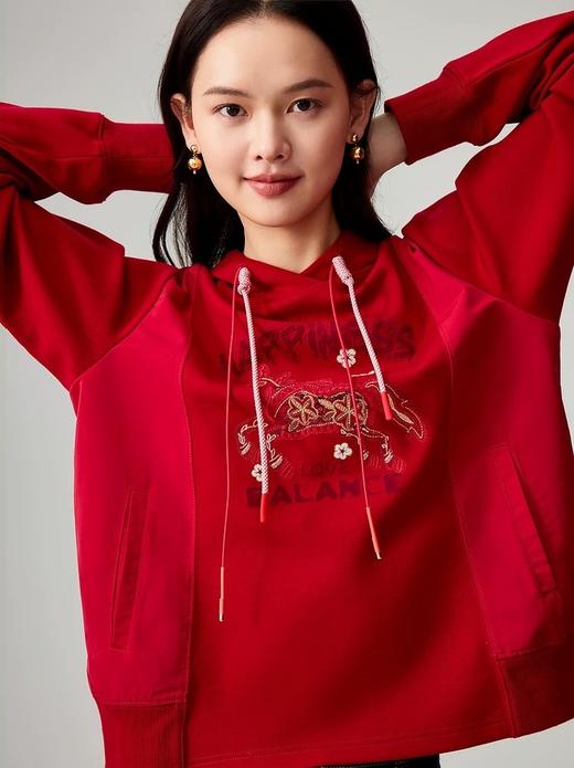 雅莹唐嫣同款骏马奔腾刺绣连帽卫衣 商品图2