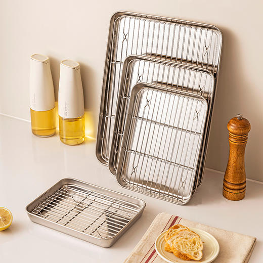 摩登主妇304不锈钢沥油盘滤油网架长方形油炸物备菜盘子托盘蒸盘 商品图8